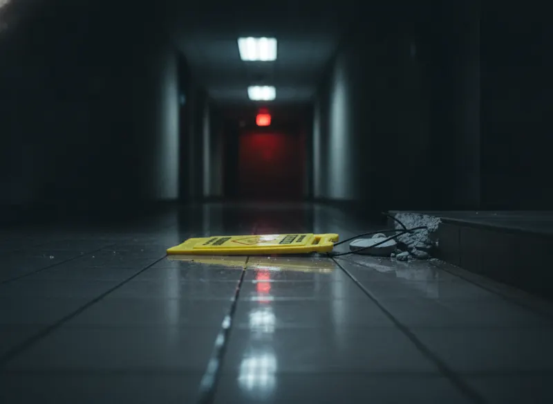Piso mojado con señal de precaución caída